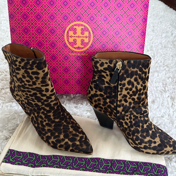 Tori Burch Lila Calf Hair Zip up Ankle Leopard Print Bootie - Picture 8 of 9